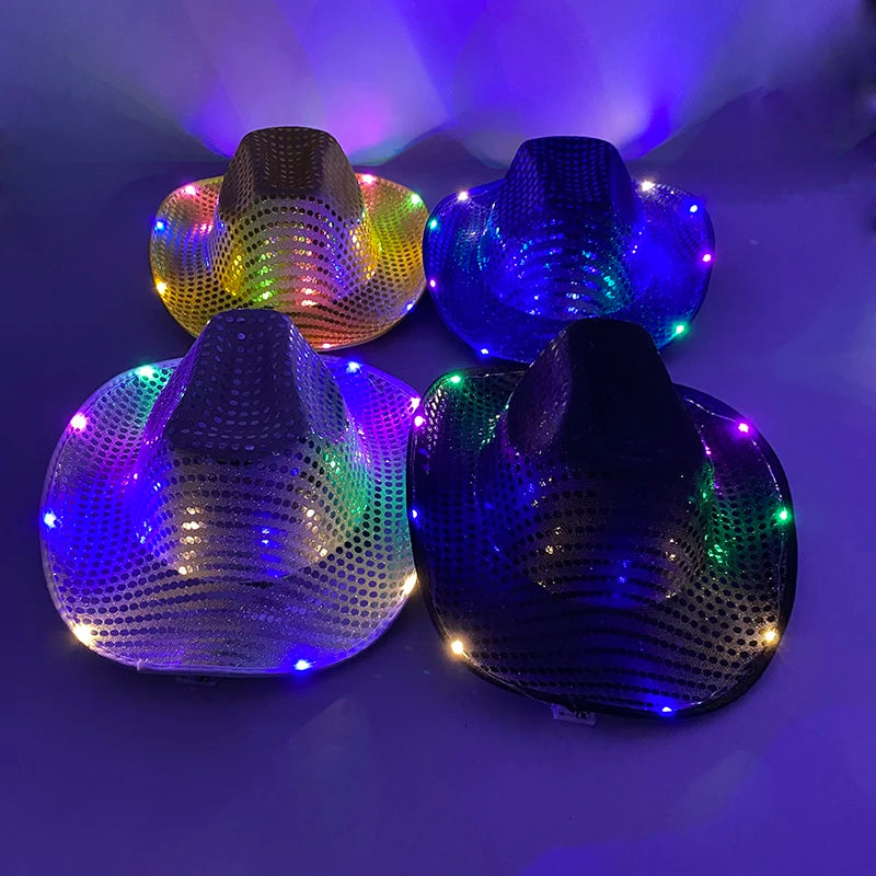 LED Glowing Cowgirl boy Hat Neon Luminous Bride Hat For Holiday Light Up Supplies Fluorescent Party Props Bachelorette Party Hat