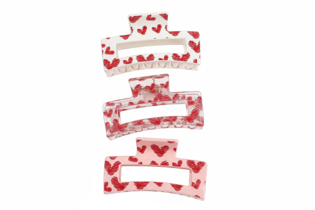 3 x  Pink Love Print  Claw Clips