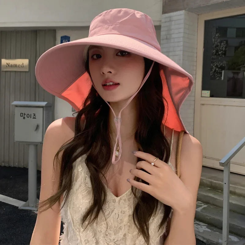 Outdoor Sun Bucket Hat for Women Girls Fishing Hat Wide Brim Bucket Hat with Neck Cover 50+ UPF Protection Safari Cap