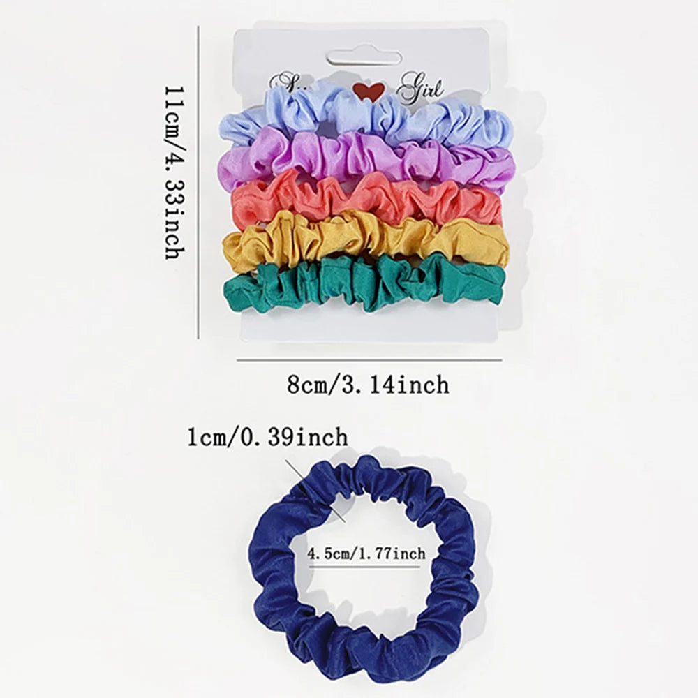 6pcs/lot Pure Silk Small Scrunchie Hair Bow Ties Ropes Bands Simple Satin Headwear Elastic Ponytail Holders For Women Girls bobbles