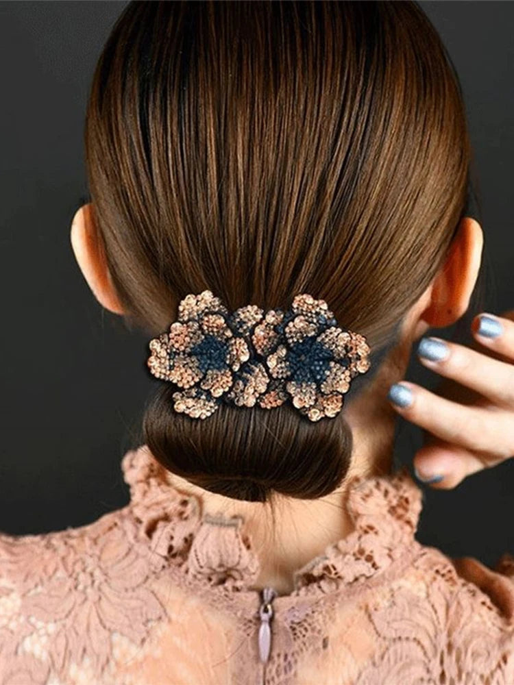 Rhinestone Hair Claw  bun for Women Flower