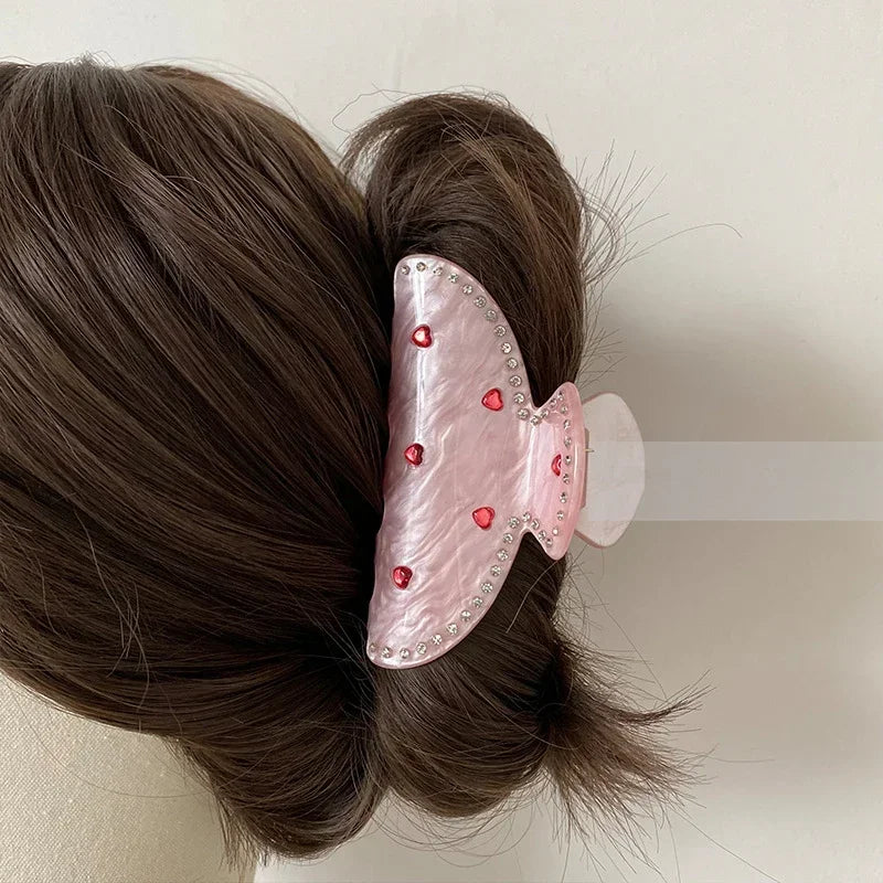 Diamond Heart Pink Hair  Claw  Clip