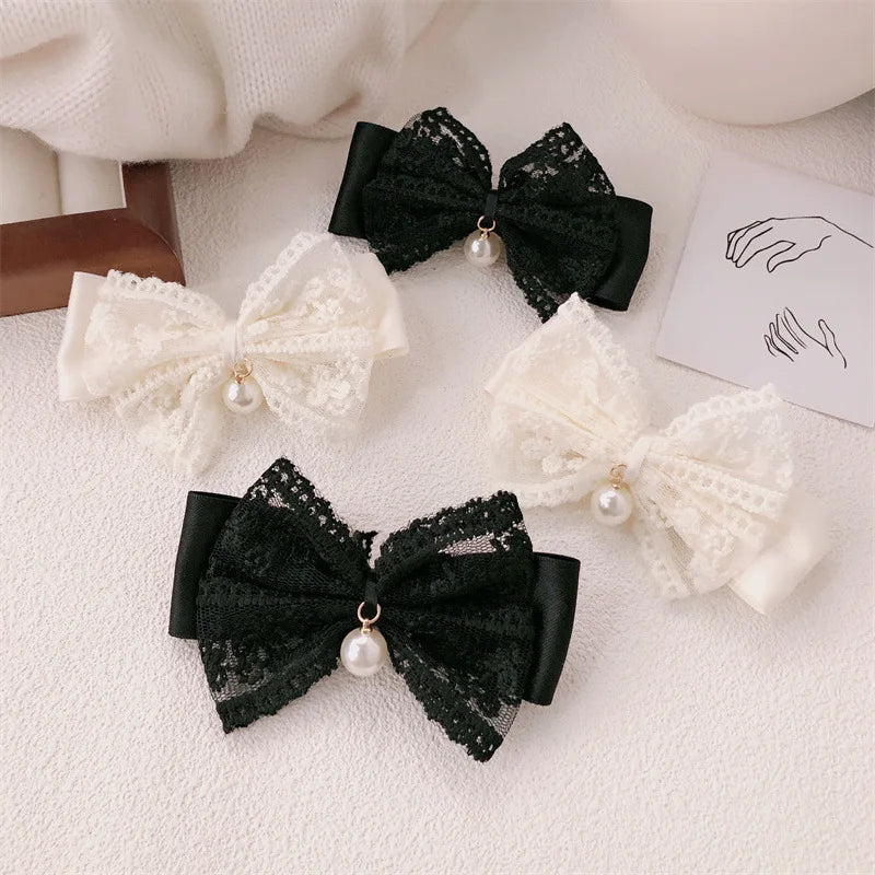 2/4pcs lace bow hair clip, pearl bow, bangs clip, side hair clip, hair accessory, hairpin pretty girls ladies