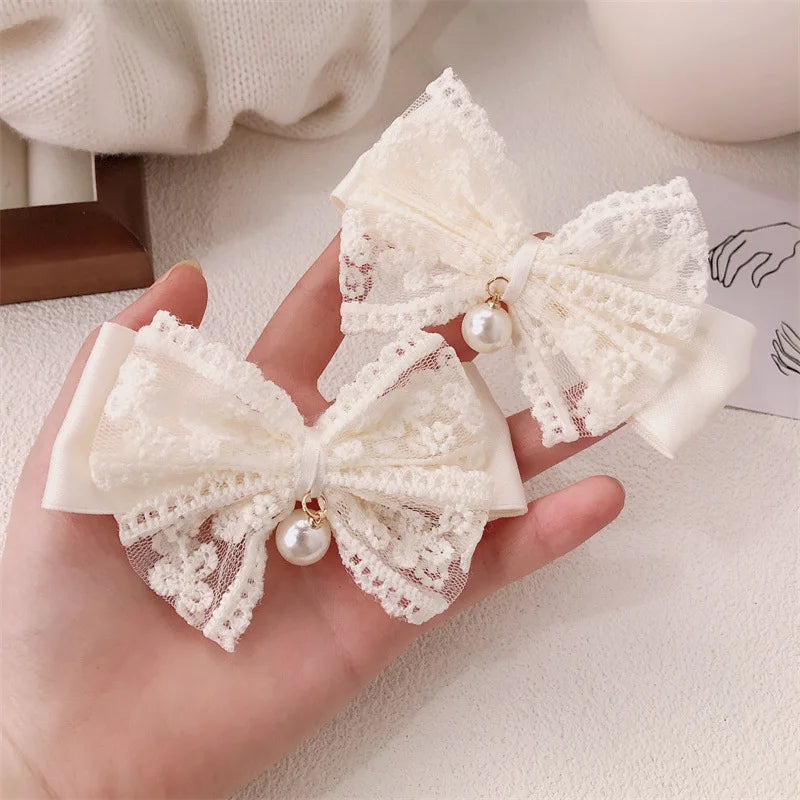 2/4pcs lace bow hair clip, pearl bow, bangs clip, side hair clip, hair accessory, hairpin pretty girls ladies