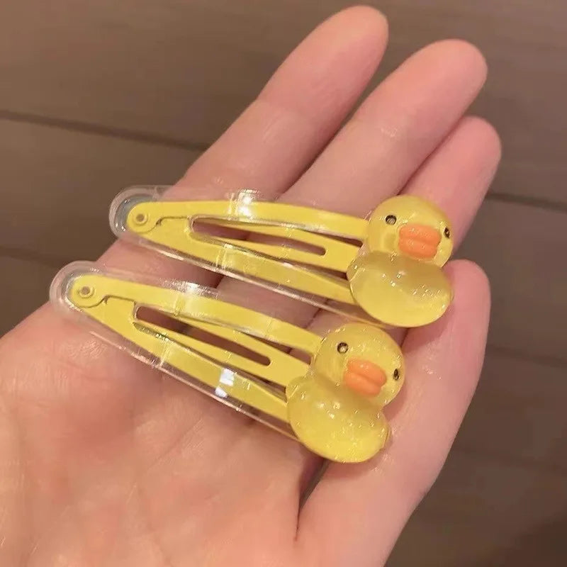 2pcs Cute Cartoon Duck Hair Clips Sweet Tulip Flower BB Hairpins for Girls Transparent Yellow Duckling Side Bangs Accessories