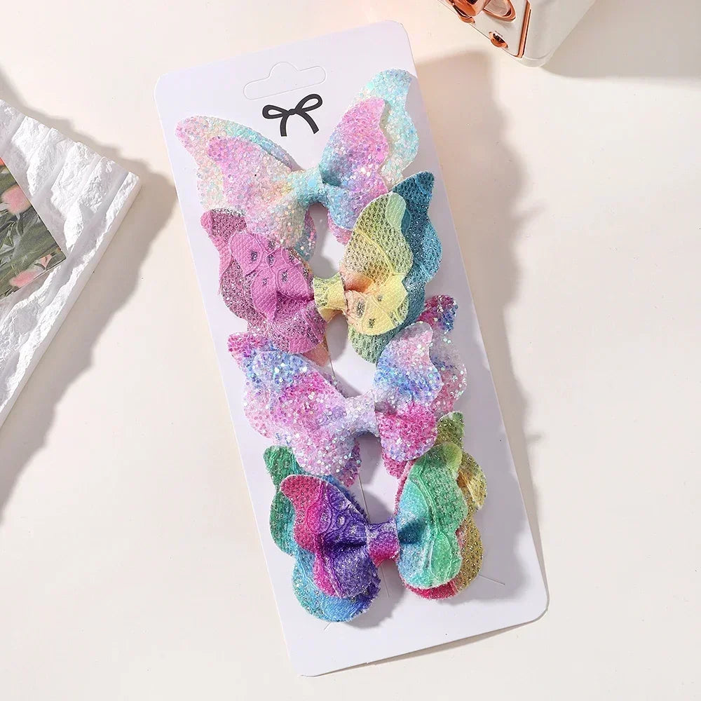 2/4/5Pcs Girls Cute Sequins Double Butterfly Hair Clip Bow Hairpins DIY Headwear Bow Decor Hairgrip Toddler Hair Accessories