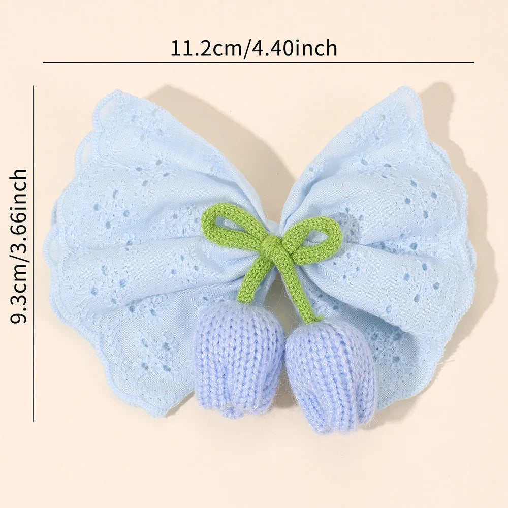 Knitted Tulip Bow Hair Clips Pure Cotton Crochet Flower Hairpin Hollow Out Floral Embroidery Design Barrette Hair Accessories beautiful Amsterdam trip