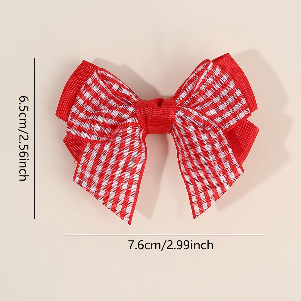 2Pcs bow  Plaid Hair Clips slides Sweet Cute Double Layer Bownot Hairpins Ribbon Barrette For Girls Children Headdress Accessories school party holiday
